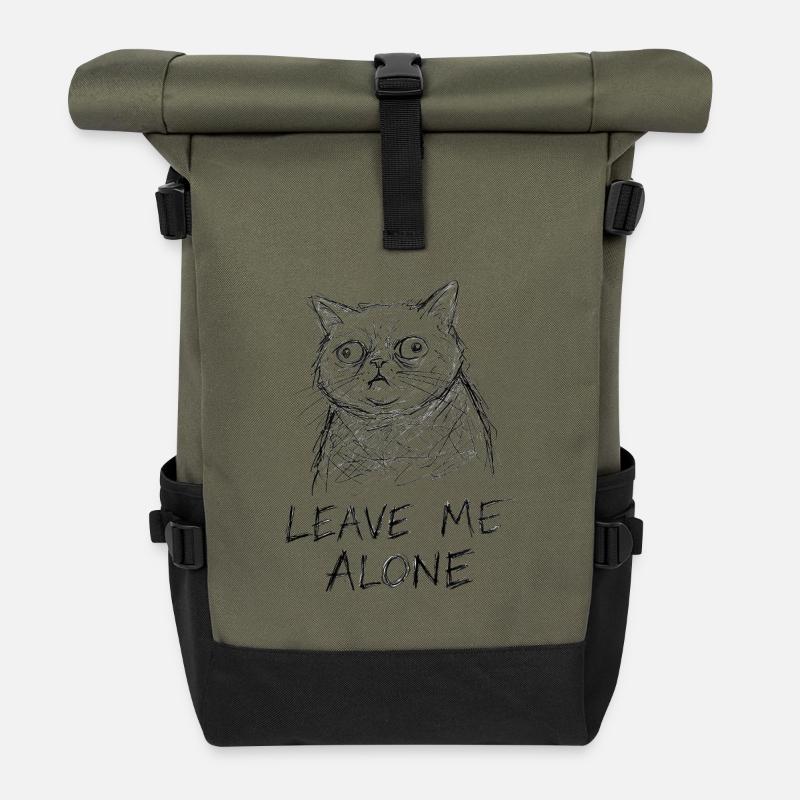 Cat Sketch Leave Me Alone - Roll Top Backpack - olive/black