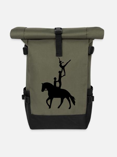 Voltigieren Dreierübung - Rolltop Rucksack - Olive/Schwarz