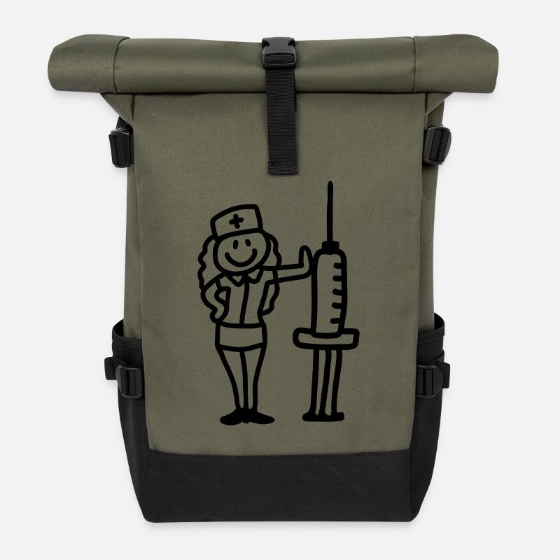 Infirmière médecin avec une seringue - ligne - Sac à dos roll top - olive/noir