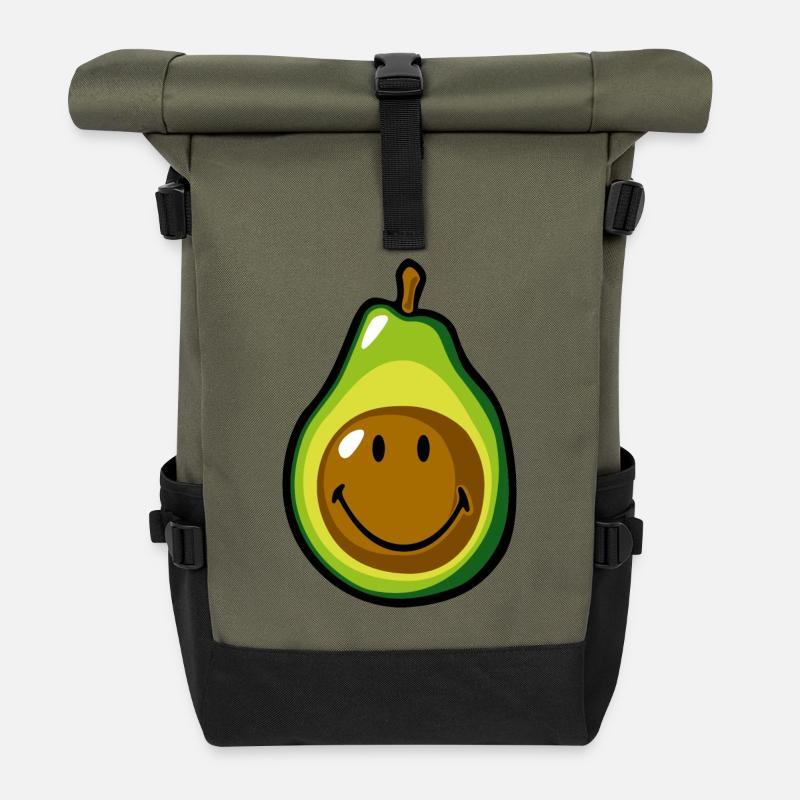 Smiley Avocado Pear - Rolltop Rucksack - Olive/Schwarz
