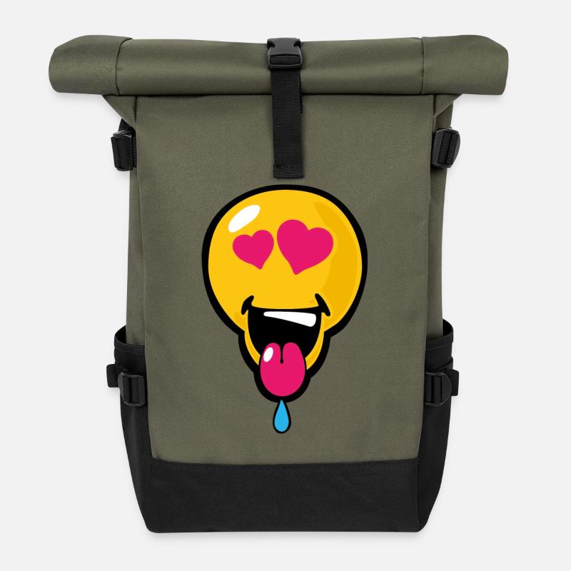 Smiley Love Crush - Roll Top Backpack - olive/black