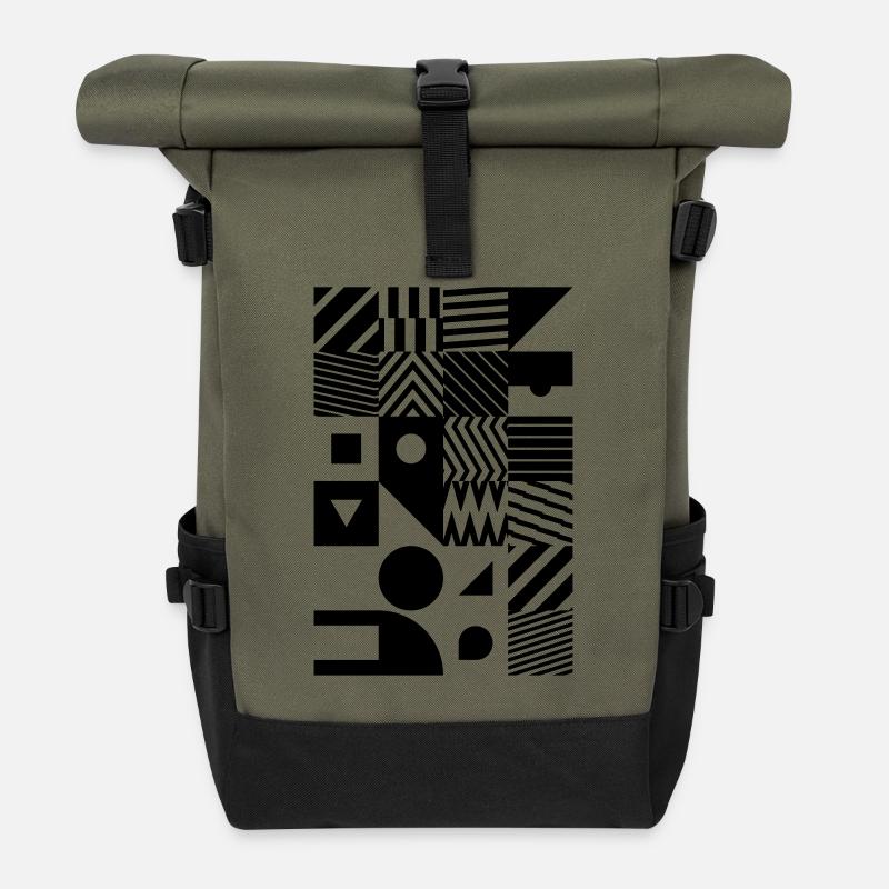 Minimal Muster Abstrakt - Rolltop Rucksack - Olive/Schwarz