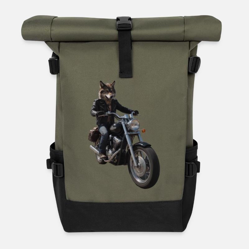 Biker Wolf - Rolltop Rucksack - Olive/Schwarz