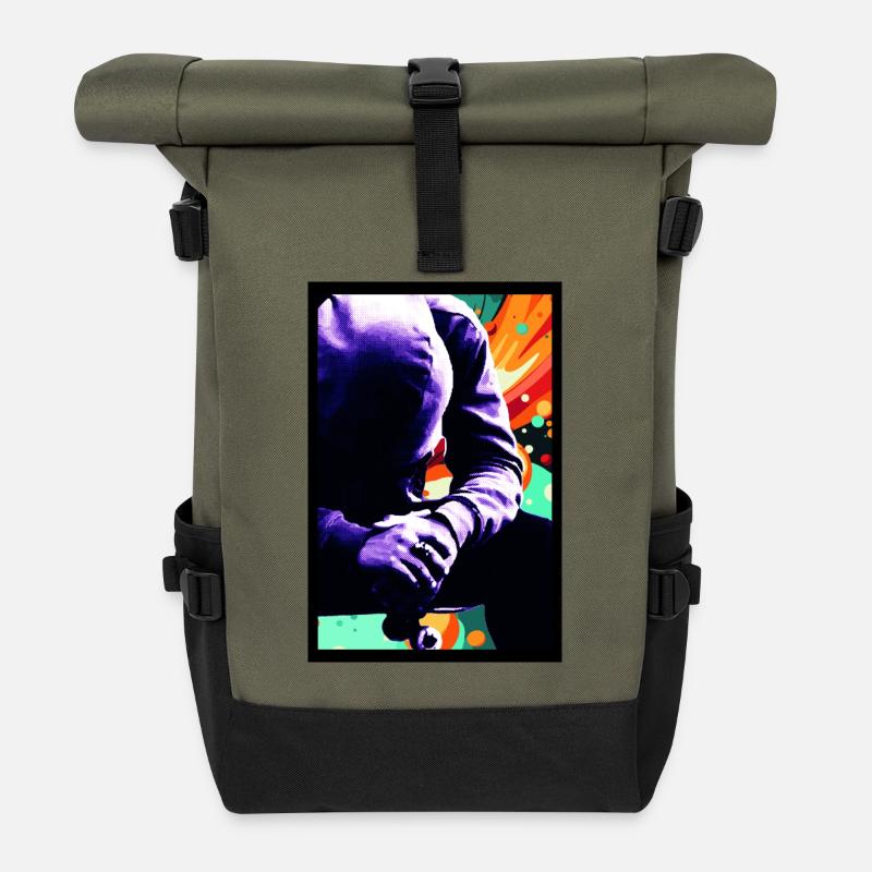 Just some emotional damage - Rolltop Rucksack - Olive/Schwarz