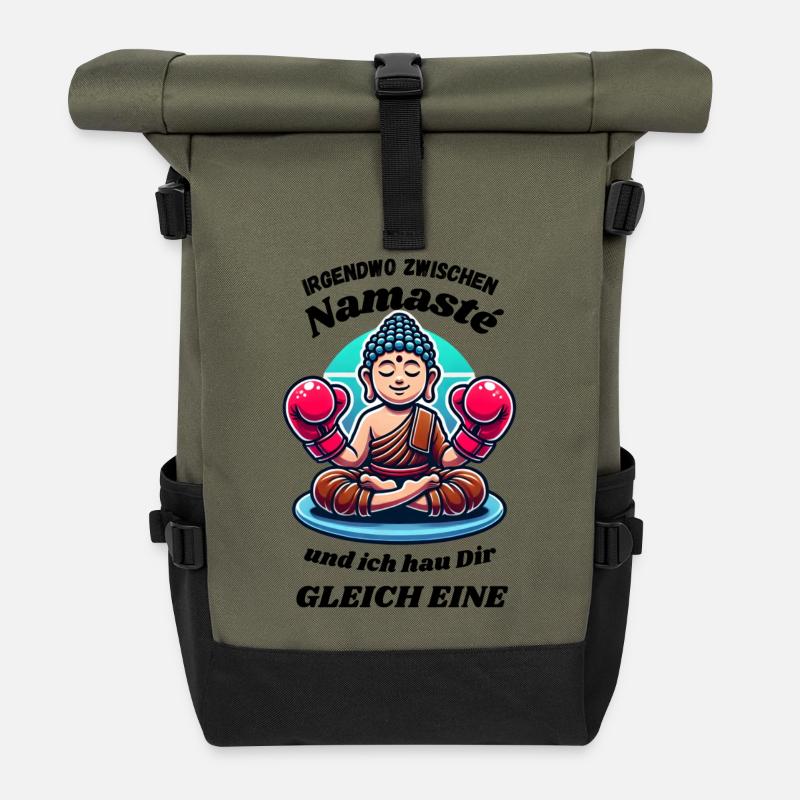 Somewhere between 'Namasté' - Roll Top Backpack - olive/black