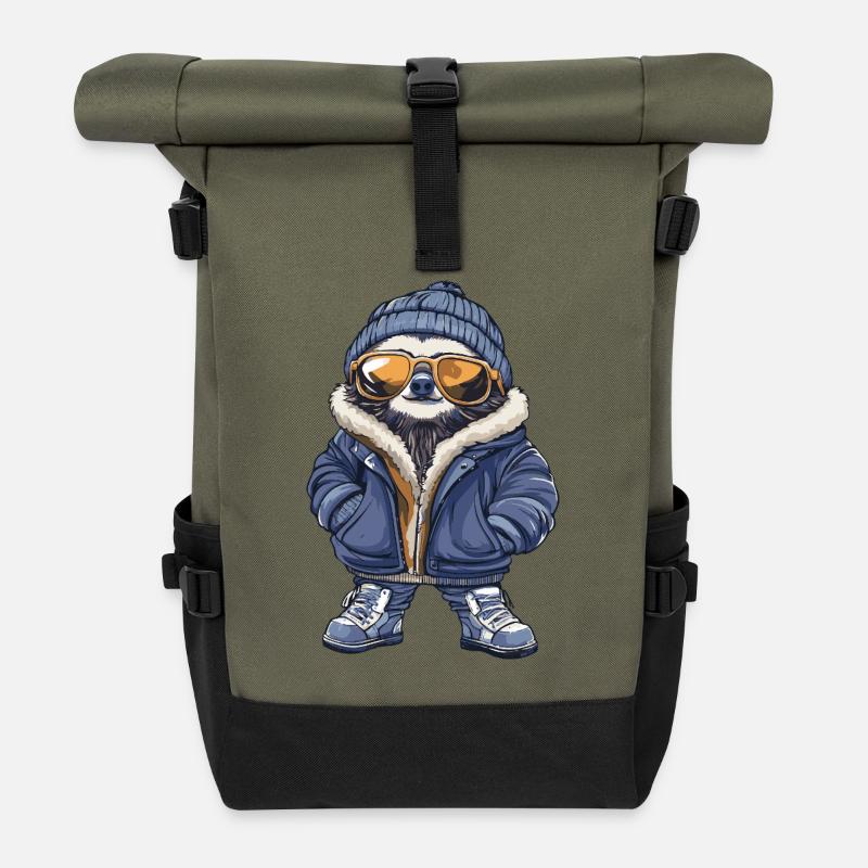 Faultier Cool Comic - Rolltop Rucksack - Olive/Schwarz