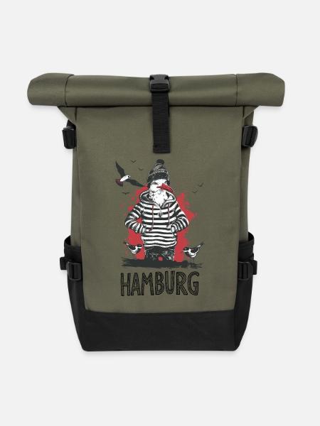 Hamburg Moin Möwe Matrose Kapitän Seemann Hafen - Rolltop Rucksack - Olive/Schwarz