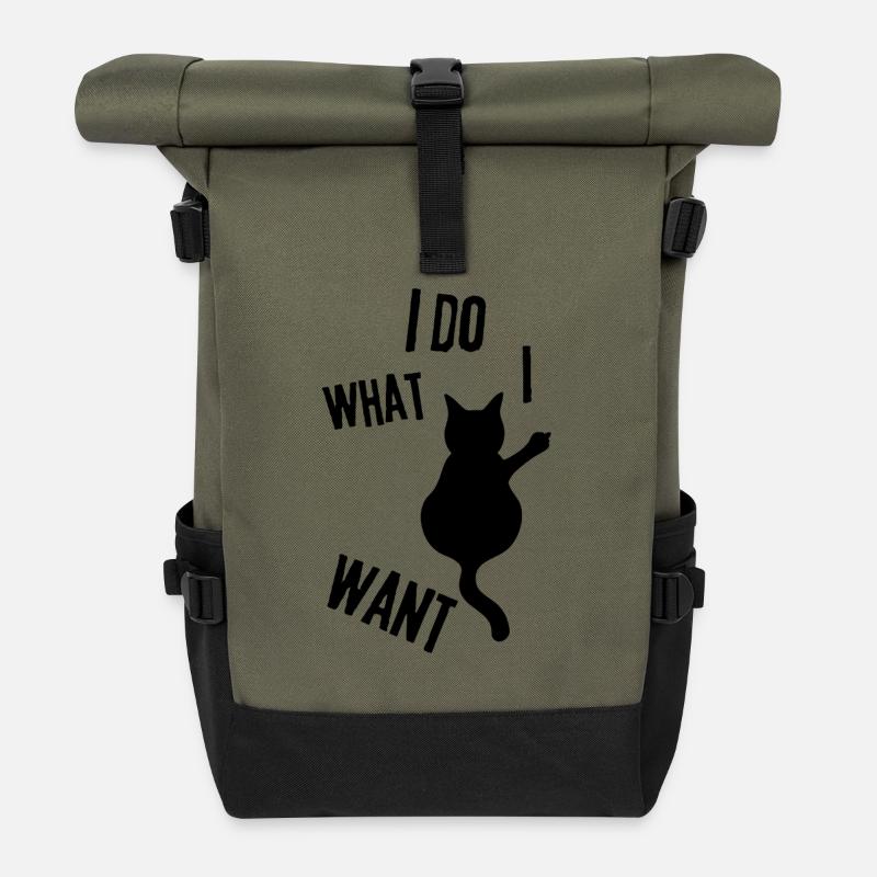 Chat noir - Sac à dos roll top - olive/noir