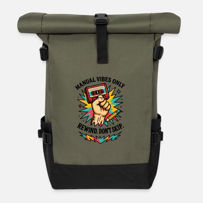 Cassette Revolution - Rolltop Rucksack - Olive/Schwarz