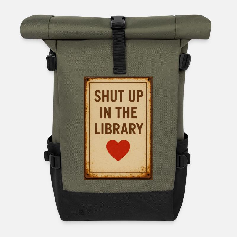 Be quiet in the library - Roll Top Backpack - olive/black