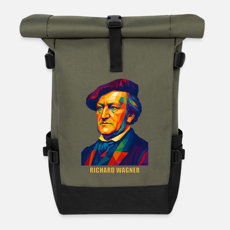 WPAP Polygon Portrait Richard Wagner Composer - Roll Top Backpack - olive/black