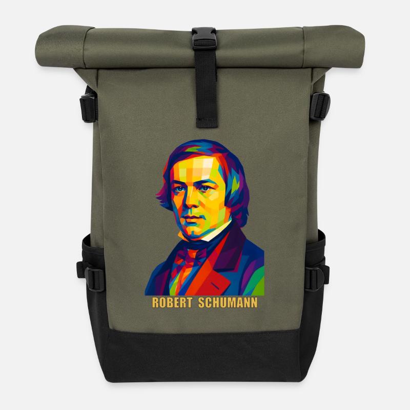 WPAP Polygon Portrait Robert Schumann Composer - Roll Top Backpack - olive/black