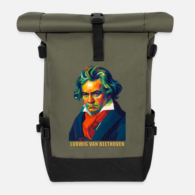 WPAP Polygon Portrait Ludwig van Beethoven - Roll Top Backpack - olive/black