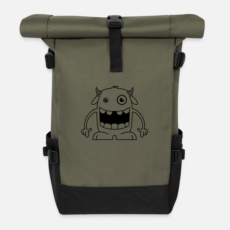Lustiges Monster mit Hörnern - Rolltop Rucksack - Olive/Schwarz