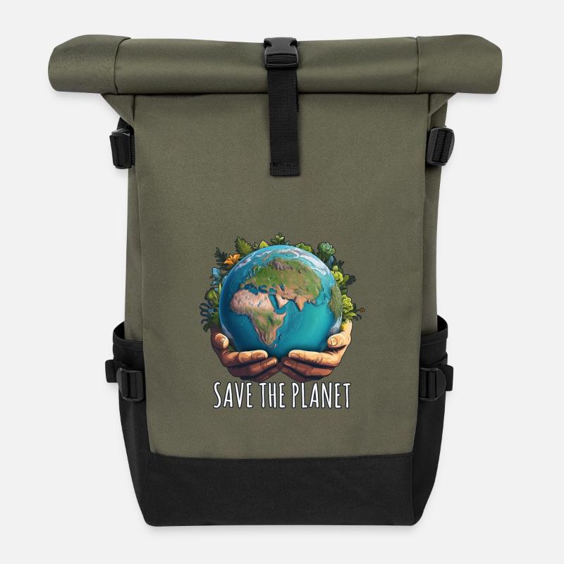SAVE THE PLANET - Rolltop Rucksack - Olive/Schwarz