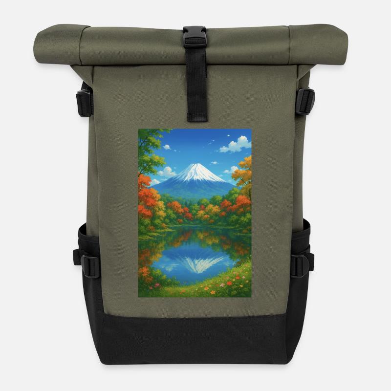 Mount Fuji near Autumn - Roll Top Backpack - olive/black