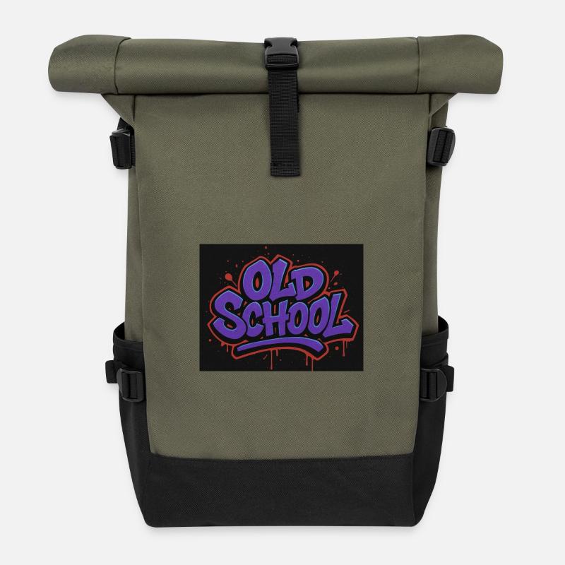 Old School Graffiti Lettering - Roll Top Backpack - olive/black
