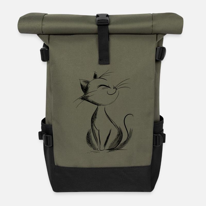 happy kitty illustration - Rolltop Rucksack - Olive/Schwarz