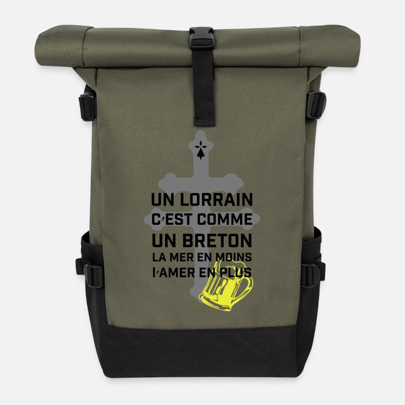 Croix lorraine et chope jaune - Sac à dos roll top - olive/noir
