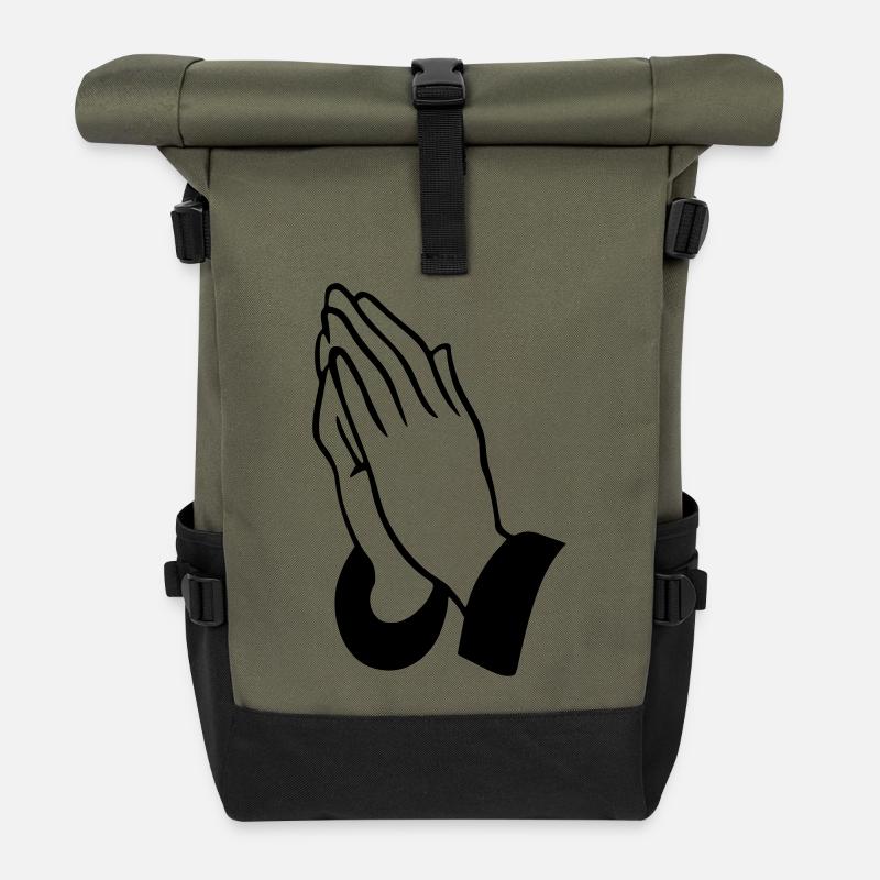 Mains en prière - Sac à dos roll top - olive/noir