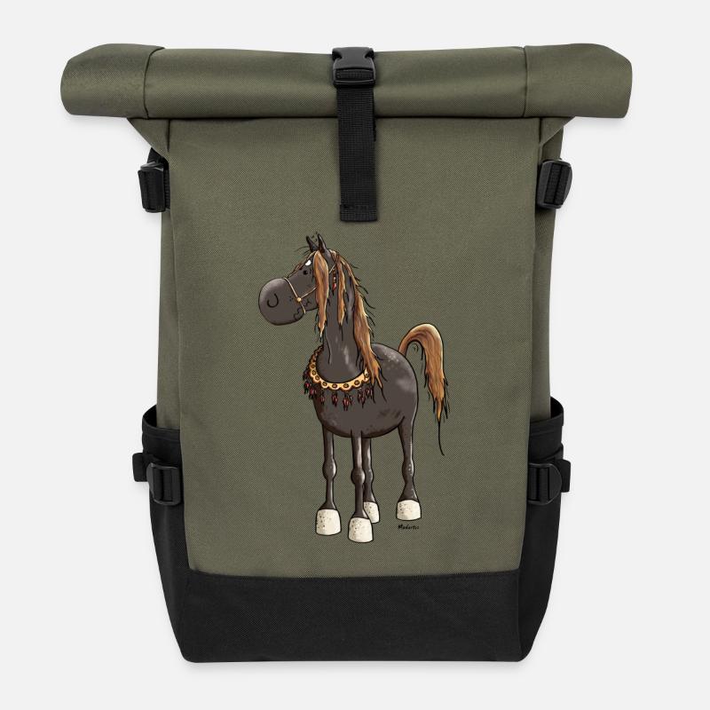 Pfiffiges Araber Pferd - Araber - Rolltop Rucksack - Olive/Schwarz