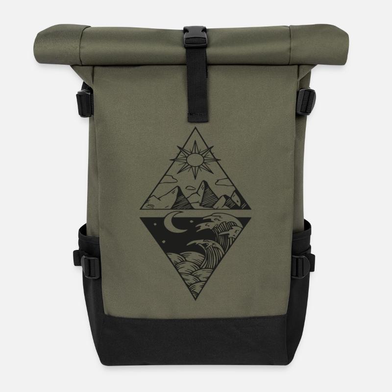 Sun and Lunar Sea Mountains - Roll Top Backpack - olive/black