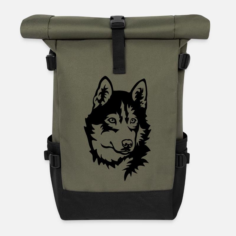 Husky Kopf - Rolltop Rucksack - Olive/Schwarz