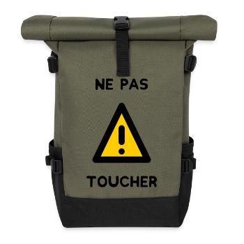 NE PAS TOUCHER. PANNEAU. DANGER. HUMOUR. DRÔLE - Sac à dos roll top - olive/noir - Devant