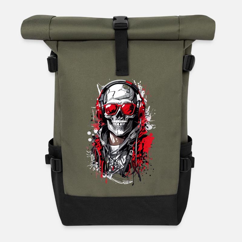 Coole Totenkopf - Rolltop Rucksack - Olive/Schwarz