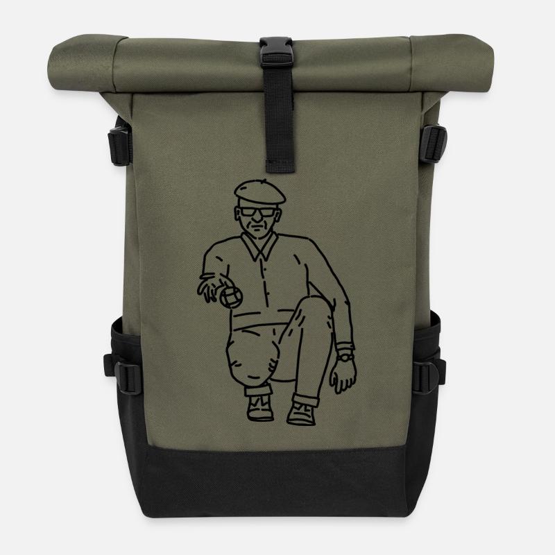 Petanque Spieler Rechtshänder - Rolltop Rucksack - Olive/Schwarz