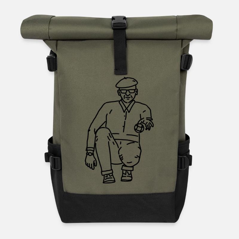 Joueur de pétanque gaucher - Sac à dos roll top - olive/noir