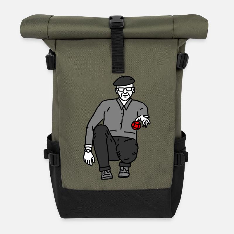 Petanque Spieler Linkshänder - Rolltop Rucksack - Olive/Schwarz