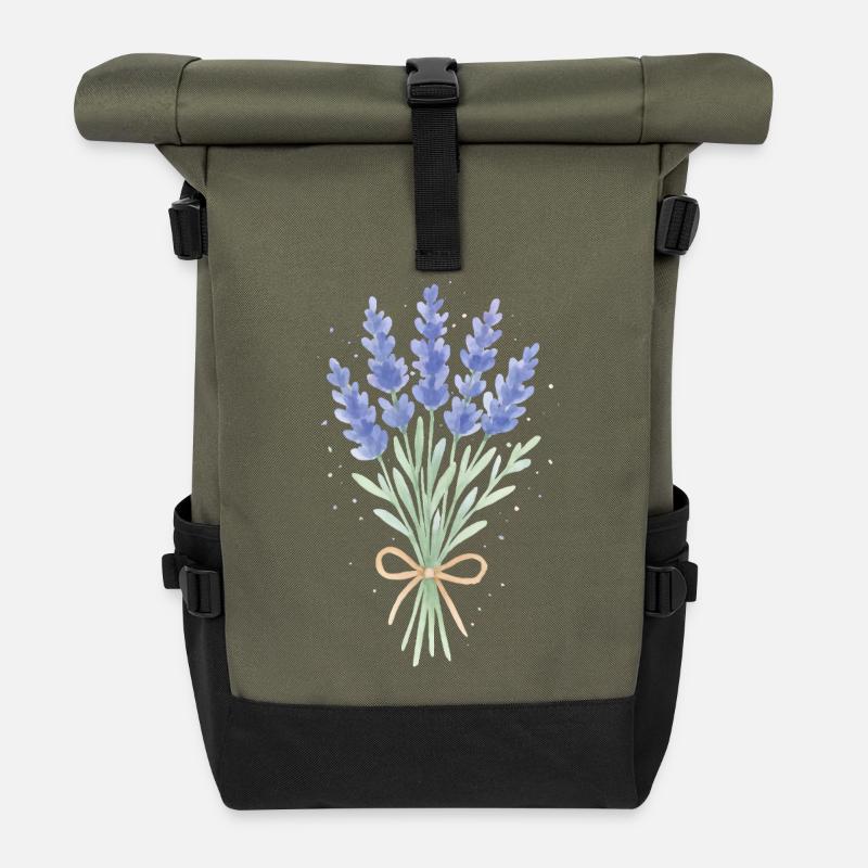 Lavendel Sträußchen - Rolltop Rucksack - Olive/Schwarz
