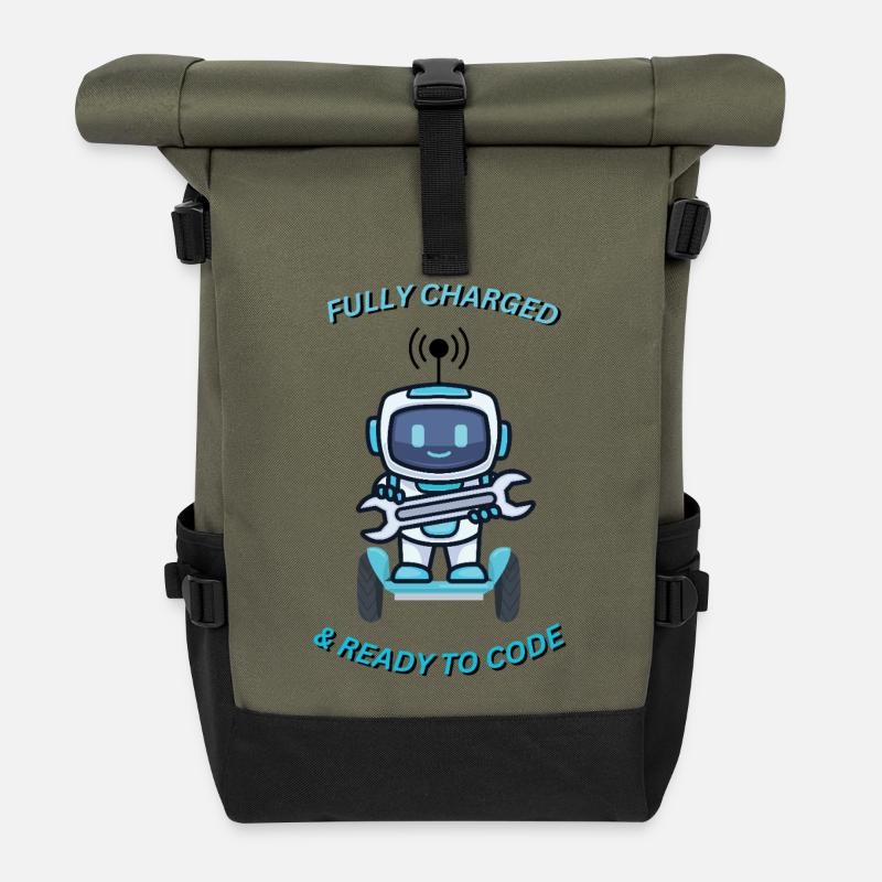 Robot avec clé - Sac à dos roll top - olive/noir