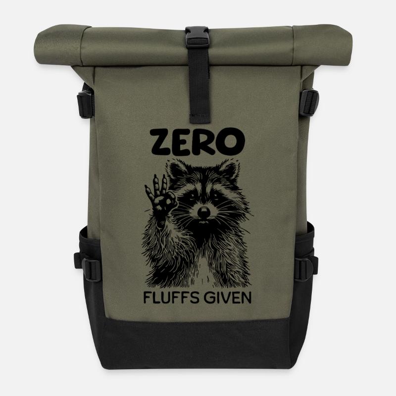 Null Flusen gegeben | Lustiger Waschbär Print - Rolltop Rucksack - Olive/Schwarz