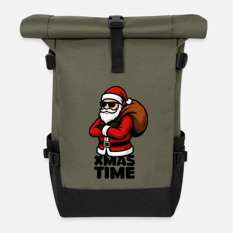 Cooler Santa mit Geschenksack - Rolltop Rucksack - Olive/Schwarz