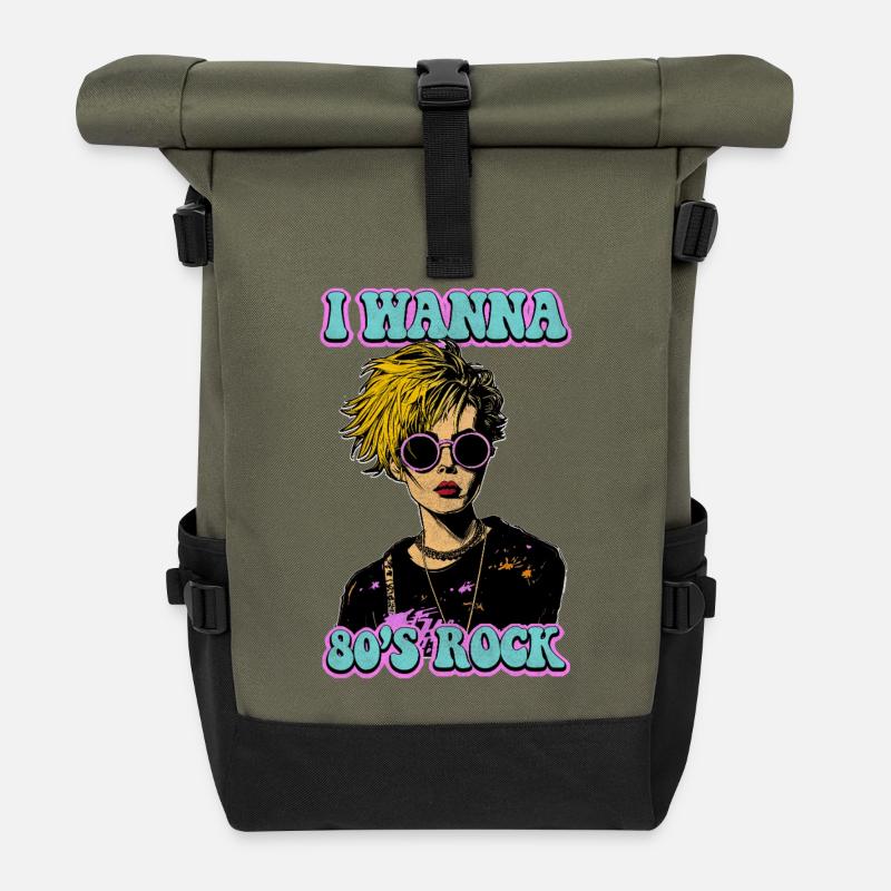 Ich will 80er Rock - Rolltop Rucksack - Olive/Schwarz