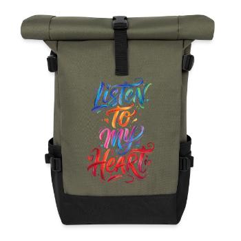 Listen To My Heart Colorful Text Painting Print - Rolltop Rucksack - Olive/Schwarz - Vorne