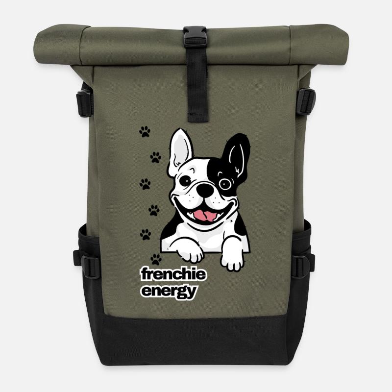 Frenchie Energy - Rolltop Rucksack - Olive/Schwarz