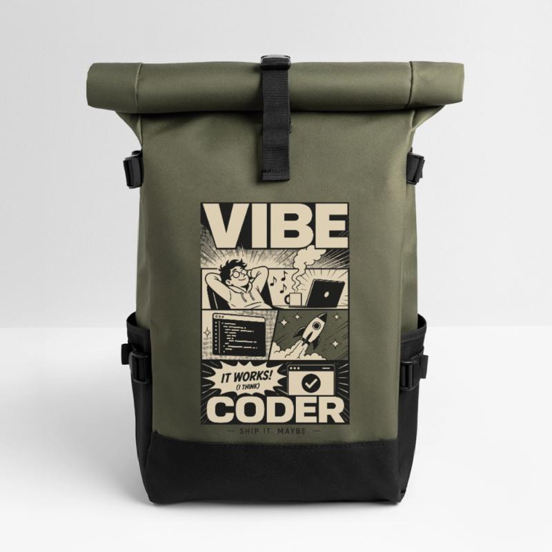 Vibe Coder Programmer Humor Roll Top Backpack