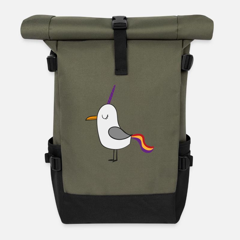 lustige Tiere - Rolltop Rucksack - Olive/Schwarz