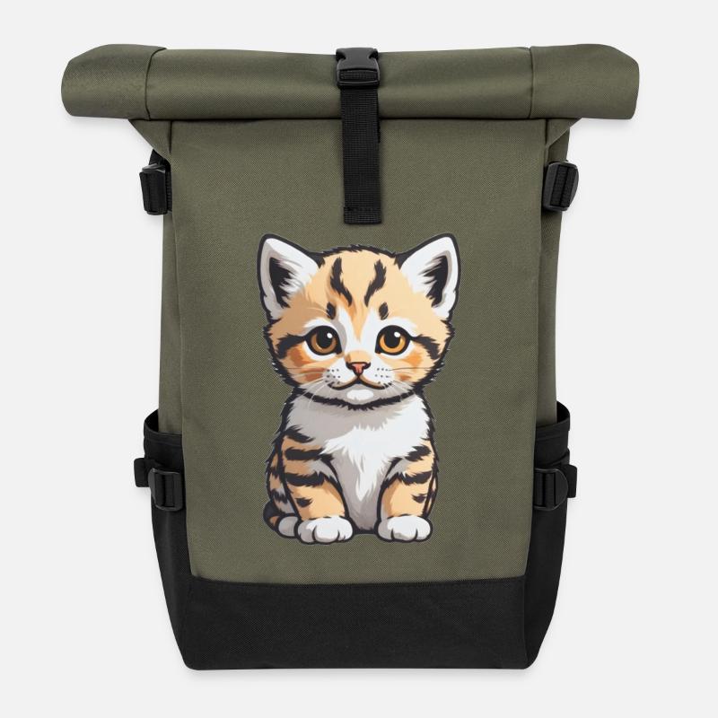 Cute Cat - Pet Cat Design - Rolltop Rucksack - Olive/Schwarz