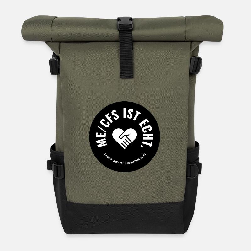 ME/CFS IS REAL 🖤 round - black - Roll Top Backpack - olive/black