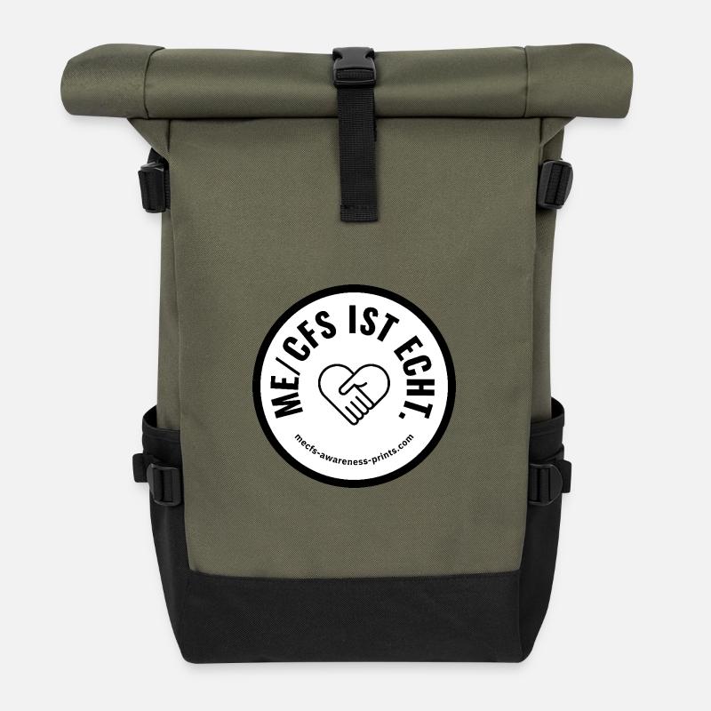 ME/CFS IS REAL 🤍 round - white - Roll Top Backpack - olive/black