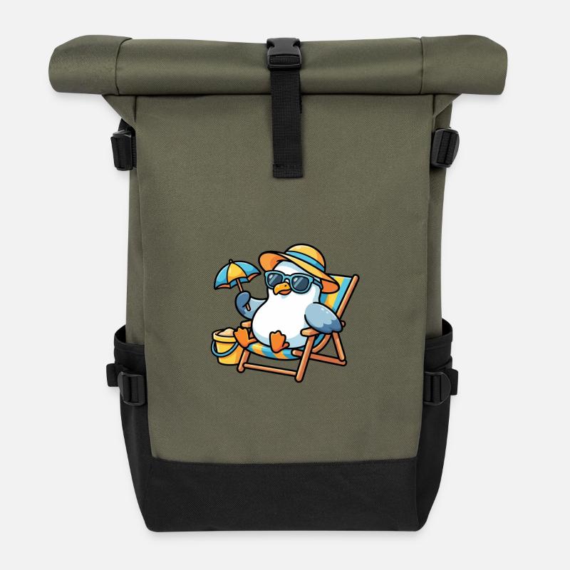 Strandpinguin im Sonnenstil - Rolltop Rucksack - Olive/Schwarz