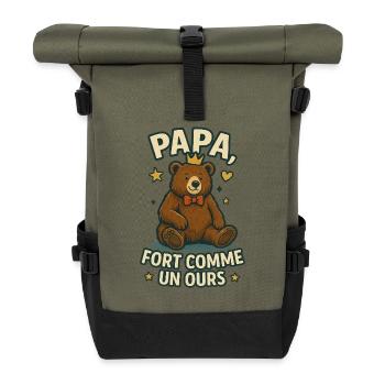 Papa fort comme un ours Humour Idée cadeau - Sac à dos roll top - olive/noir - Devant