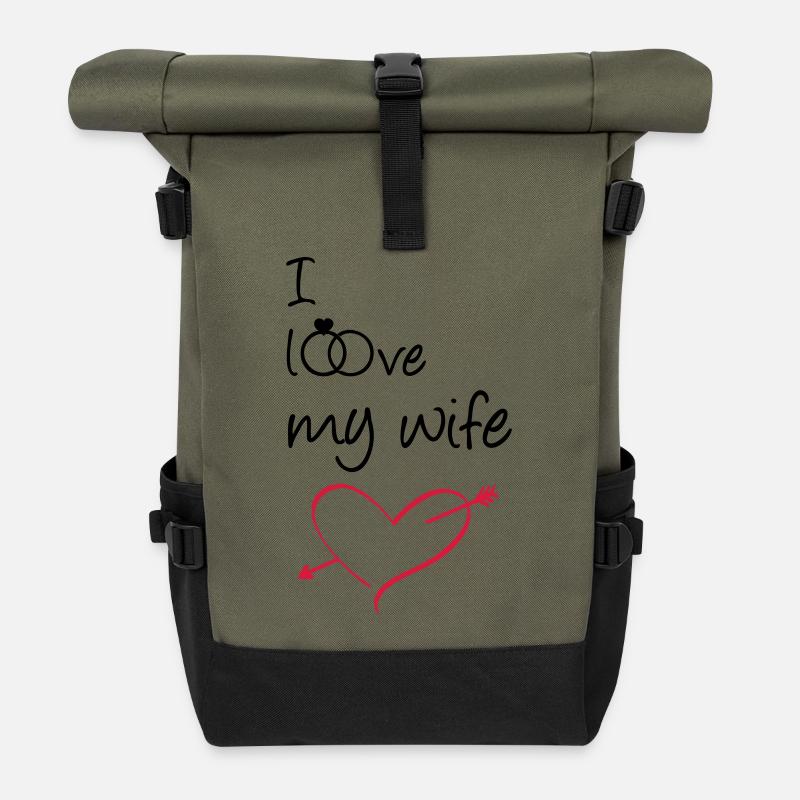 I love my wife - Roll Top Backpack - olive/black