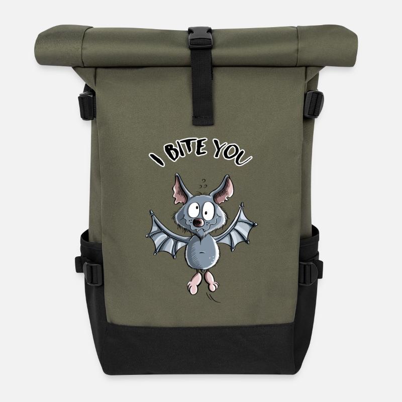 I Bite You Fledermaus - Comic - Rolltop Rucksack - Olive/Schwarz