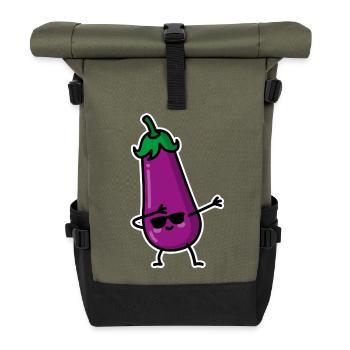 Dab Dabbing Aubergine Penis Emoji SMS meme Sex - Rolltop Rucksack - Olive/Schwarz - Vorne