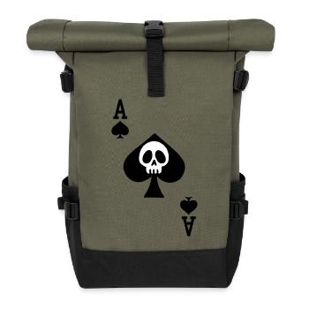 skull and ace of spades - Roll Top Backpack - olive/black - Front